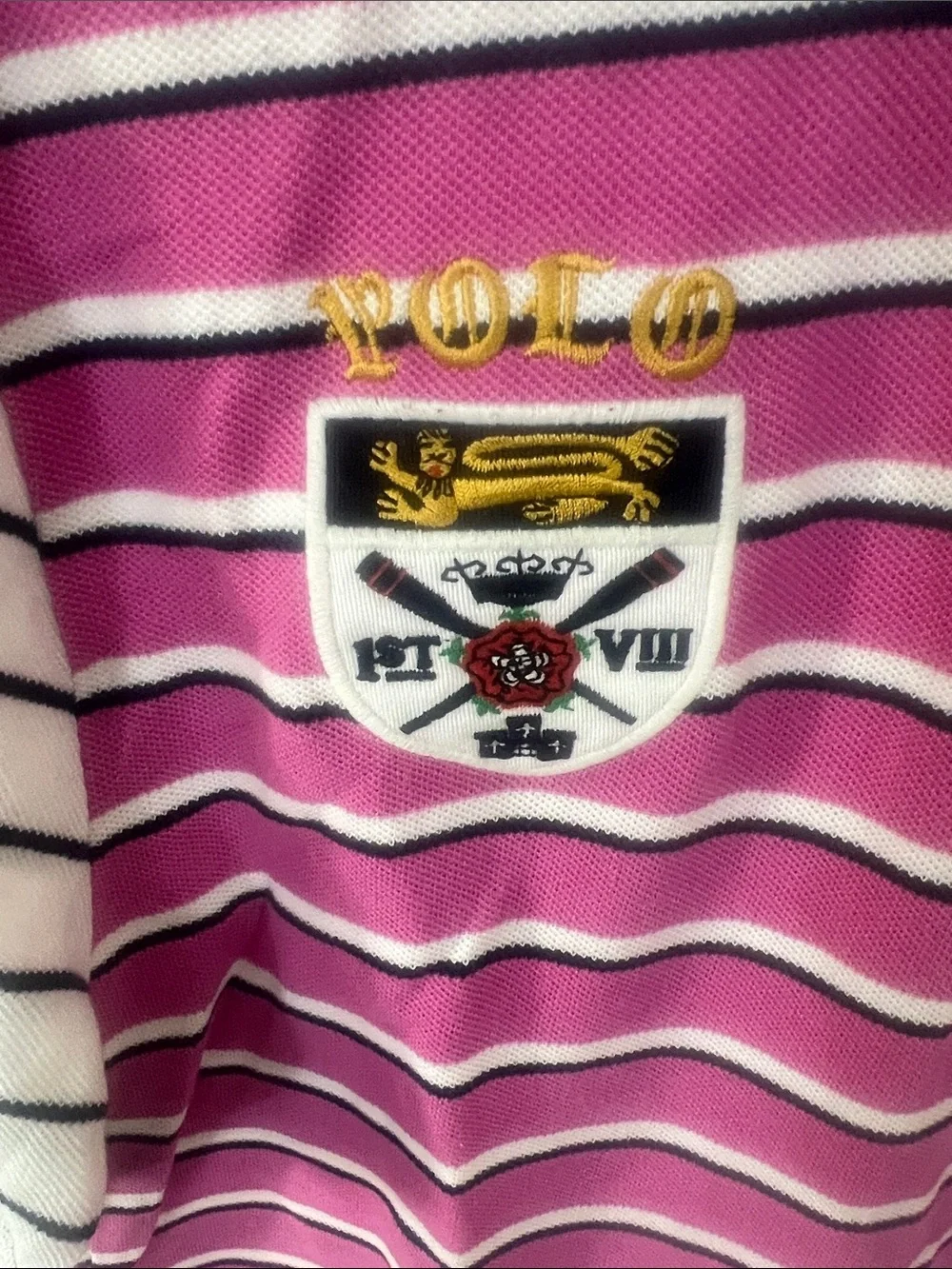 Polo by Ralph Lauren Men's Magenta Striped Polo with Crest